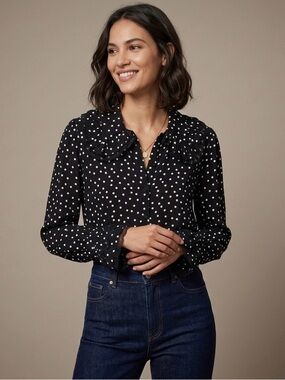 The Kooples Black White Polka Dot Peter Pan Collar Lace Top NWT Size 2 Medium
